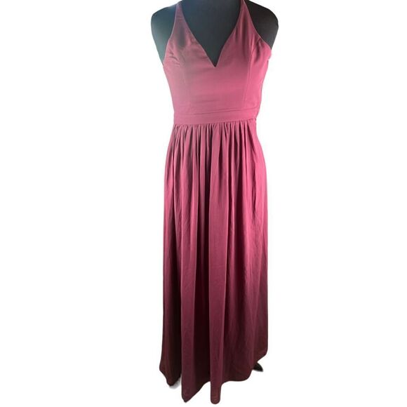 Lulus love spell small burgundy wine chiffon cocktail lace back maxi dress - Picture 2 of 10